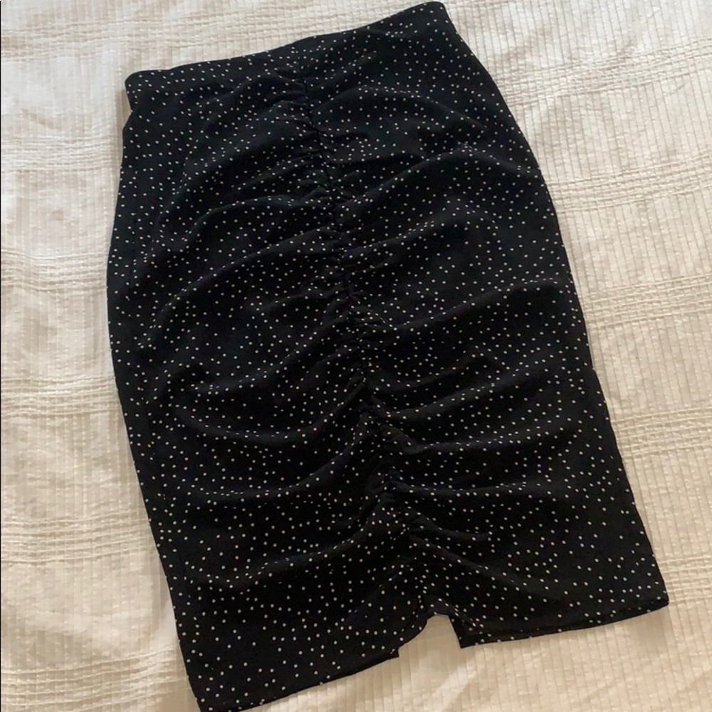 Zara ruched polka dot midi skirt